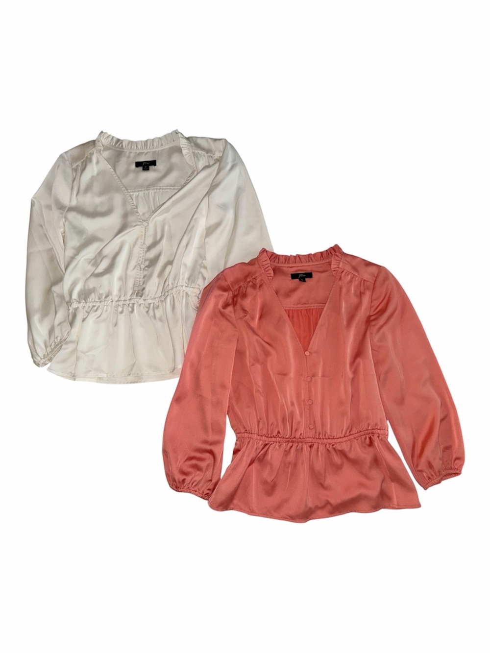 J.Crew Satin Peplum Blouse Bundle — Coral & Ivory, Size 0 (2 Items) - Picture 1 of 5